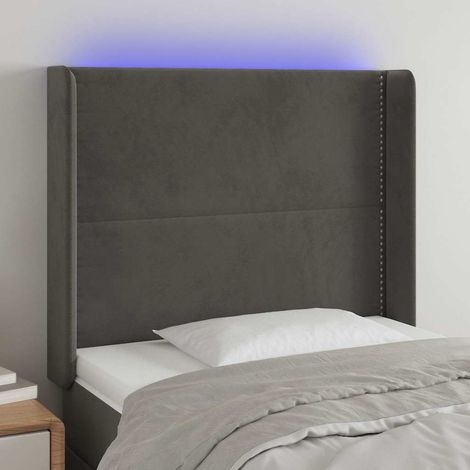 Tête de lit LED avec bande lumineuse en velours gris foncé, 103 x 16 x 118/128 cm - PANGIVO (1/5)