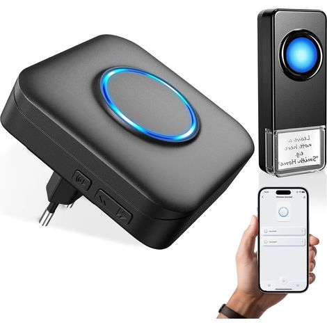 Sonnette sans Fil Exterieur Etanche, Compatible avec Application Smartphone, Sonnette Connectée 0-110dB 32 Mélodies, Doorbell avec Notification à Distance, Sonnette Extérieure avec Flash LED (1/5)