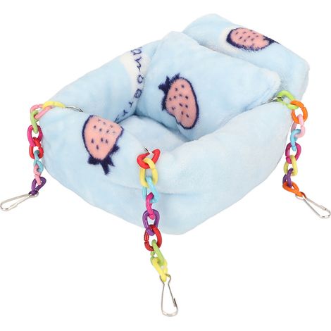 Lit suspendu chaud pour hamster, motif fraise, hamac en peluche avec oreiller pour petits animaux (hamster, hérisson, écureuil, rat). (1/5)