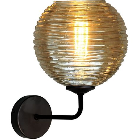 Applique Quinto noir avec verre rayé - 3261-05-05-6 (1/3)
