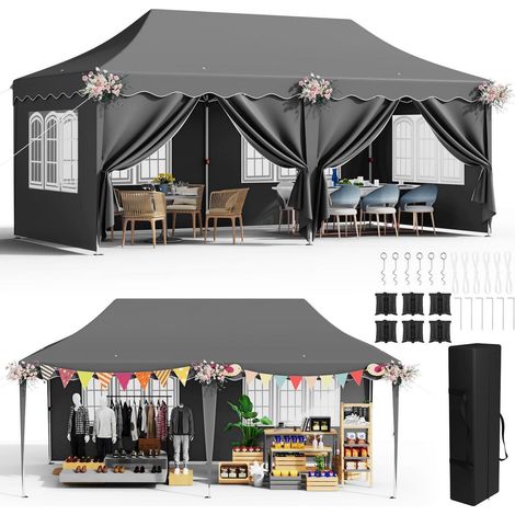 Faltpavillon 3x6m Grau Wasserdicht mit 6 Seitenwänden, UV-Schutz 50+ (1/5)