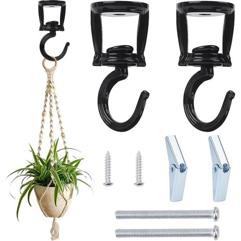2 ensemble de Crochets de Plafond pour Plantes Suspendues en Alliage Noir Robuste en Métal Pivotants avec Vis pour Suspendre des Mangeoires à Oiseaux des Lampes (1/5)