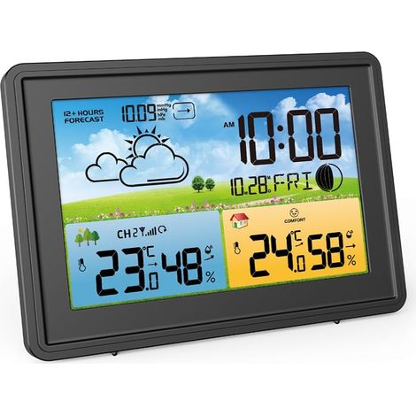 LABLANC – Funk-Wetterstation mit Außensensor mit Adapter, Wetterstation, digitale Innen-Funkuhr und Außenthermometer mit Wettervorhersage
