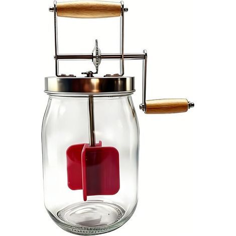 Baratte à beurre en verre avec manivelle. 1.5 L. avec poignée en bois et engrenages en acier inoxydable. Idéale pour fabriquer son propre beurre. beurre aux herbes. beurre à l'ail (ve (1/5)