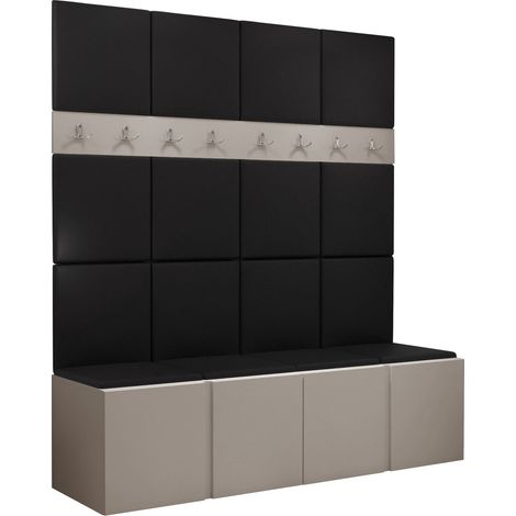 Conjunto para recibidor Pinis V, Cuero ecológico Soft 011, 186x168x46cm, Aglomerado laminado, Cuero ecológico, Colocada, Montada en la pared