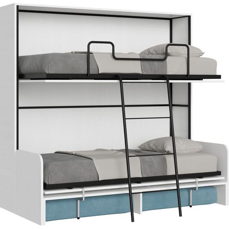 Letto doppio a scomparsa Kando con divano bianco frassino, azzurro (1/5)