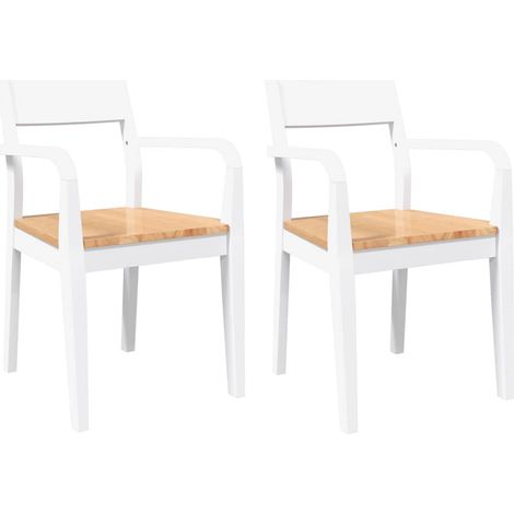 Lot de 2 Chaises à manger，Chaise de cuisine blanc bois massif caoutchouc CFW78057 (1/5)