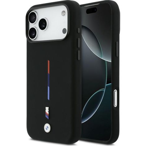 Custodia BMW M Silicon Tricolor Line MagSafe per iPhone 17 Pro Max, nera