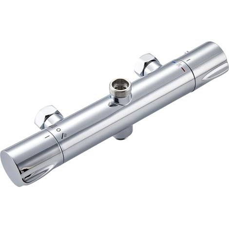 Mitigeur de Douche Thermostatique avec 2 Sortie, Robinet de Douche Ronde, Sortie Supérieure 3/4" BSP(26.4mm) et Sortie Inférieure 1/2" BSP(21mm), Finition Chromé