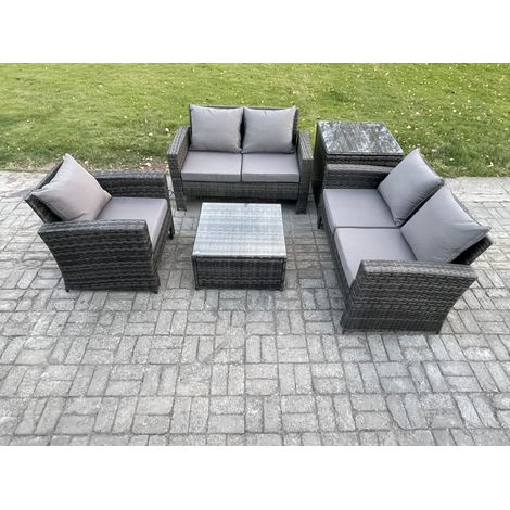 Fimous Outdoor Rattan Garden Furniture Set Conservatory Patio Sofa Coffee Table Set with Chair Side Table Dark Grey Mixed (1/5)