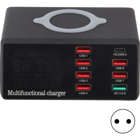 Chargeur Rapide USB 100‑240V 5V 20A QC3.0 10W Sans Fil 8 Ports pour Smartphone Prise EU (1/5)