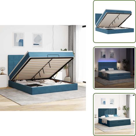 Surmatelas - VidaXL Cadre de lit ottoman avec matelas bleu foncé 180x200 cm velours - Lumière LED (1/5)