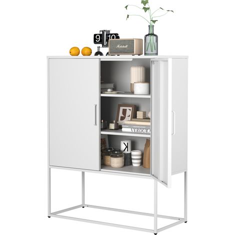 PLACARD MODERNE SOLIDE FONCTIONNEL ÉLÉGANTE EN MÉTAL BLANC DE 85,00 X 40,00 X 109,00 (1/5)