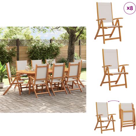Chaises pliables de jardin lot de 8 bois d'acacia et textilène - Chaise De Jardin - Chaise Pliante - Mobilier De Jardin - Fauteuil De Jardin - Terrasse (1/5)