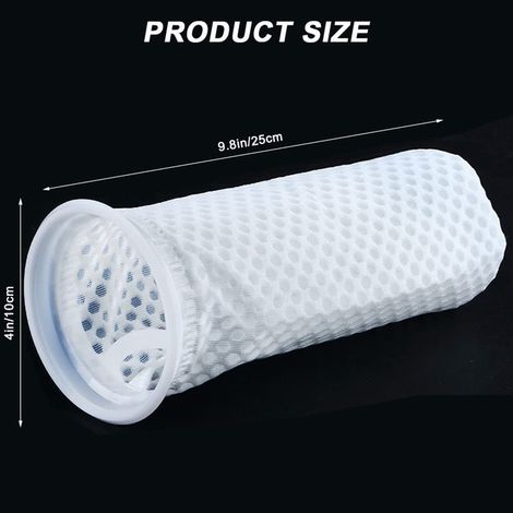 Chaussettes de filtration pour aquarium 10x25 cm, lot de 4 sacs filtrants en maille alvéolée haute efficacité pour filtration d'eau de bassin et aquarium