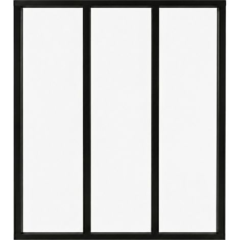 Verrière atelier intérieure aluminium noir 3 vitrages 102 x 117 cm - Décor essentiel - Essentiel - transparent - Verre trempé (1/5)