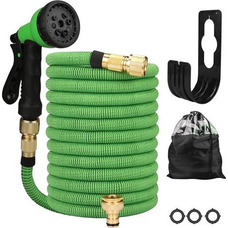 Tuyau d'arrosage 7.5m Tuyau D’arrosage Retractable avec Support et Pistolet Arrosage 8 Fonctions Raccords en Laiton (1/5)