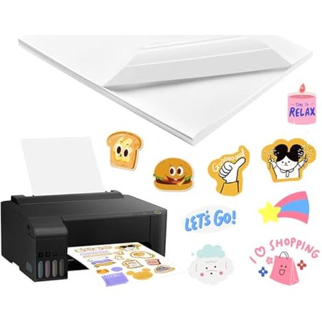 50 Pièces Kit Feuille Transparent Autocollant, Stickers Vinyle Imprimable pour Imprimante Jet d'Encre et Laser, Papier Collant Transparent (1/4)