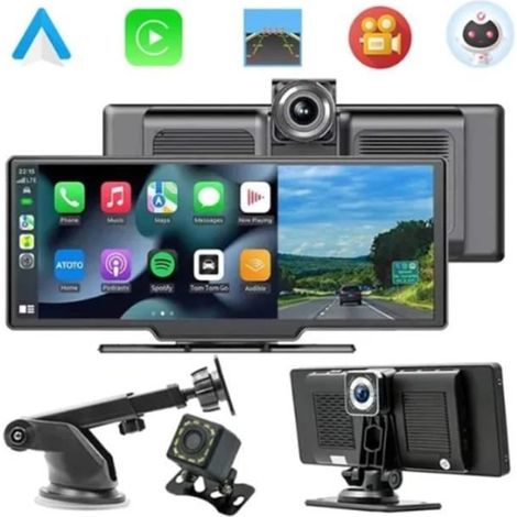 Caméra de Tableau de Bord 10.26'" Carplay et Android Auto sans fil DVR de Voiture 4K avec Caméra de Arrière GPS AUX Commande Vocale (1/4)