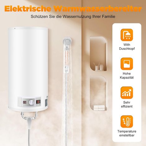 Elektrischer Warmwasserspeicher 220V Warmwasserboiler 2000W 80L Leistung Wandmontage LED-Display Effizient Tank Wassererhitzer Temperaturregelung 25-75°C mit Duschkopf und Montageset (1/5)