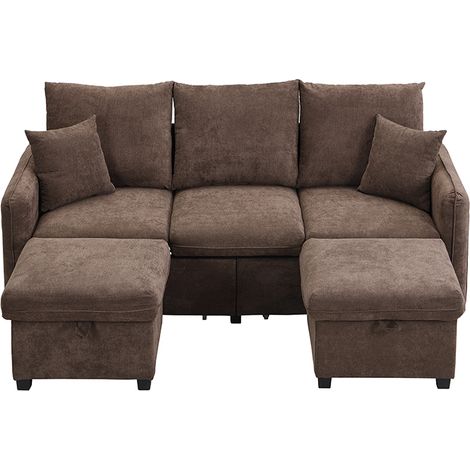 Canapé d’angle multifonctionnel en U, 3 places, avec rangement – avec tiroirs + pouf avec coffre, ensemble de canapé modulaire démontable avec fonction couchage, revêtement en chenille (1/5)