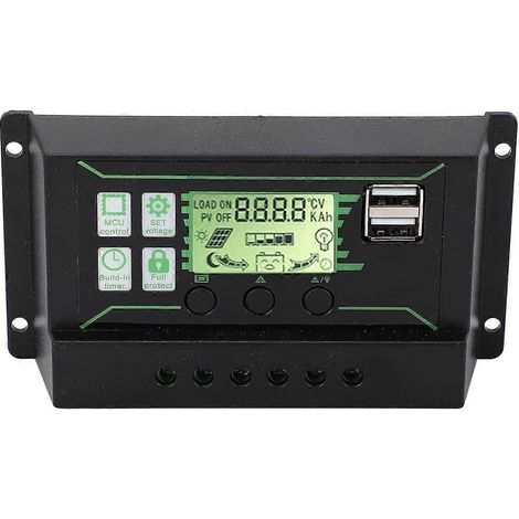 Solarladeregler 20A, 2 USB-Ausgänge, PWM-Steuerung, 3-stufiger Laderegler für Solarmodule, 12V/24V