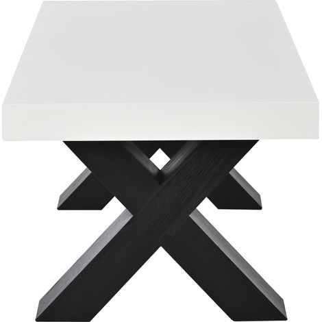 Tavolino da caffè rettangolare 100x50x40 cm in MDF bianco lucido e nero con gambe a X MODENUIT (1/5)