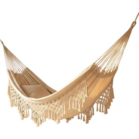 Garden Hammock Outdoor Hammock Camping Cotton Hammock Bed Macrame Fringe Hammocks Bohemian Balcony Handmade Double Double Hammocks (White, 240x150cm, 200kg) (1/5)