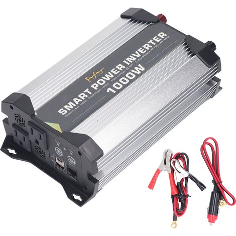 Onduleur solaire 1000W pur sinus 12V vers 110V avec chargeur intégré, prise USB Type C et double sortie AC pour téléphone, ordinateur et ventilateur (1/5)