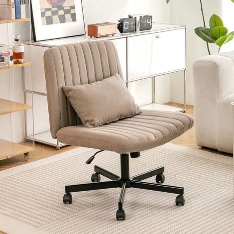 Bürostuhl Höhenverstellbar, Drehbar, ohne Armlehnen, mit Neigbarer Rückenlehne und Leisen Rollen, Stoff, Khaki (1/5)