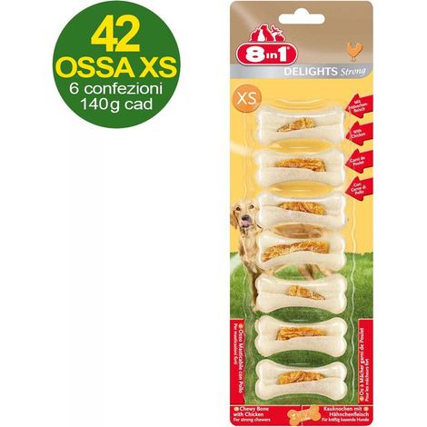 42 Ossa Delight Strong taglia XS al gusto pollo - OFFERTA RISPARMIO 6 confezioni da 7 ossa ciascuna