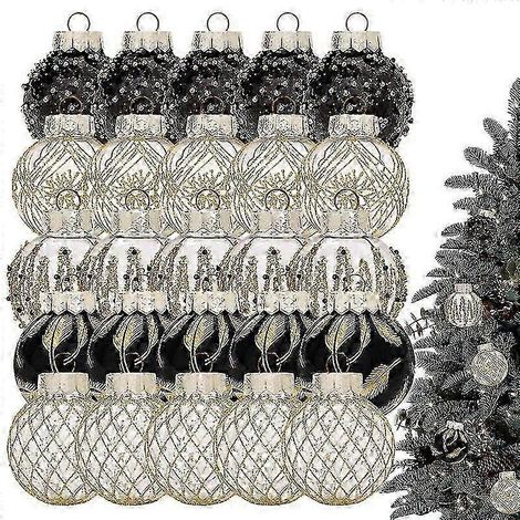 Les décorations pour sapin de Noël sont en PVC incassable et pailleté, de 6 cm (2,36 pouces) de couleur noire et dorée. (1/5)