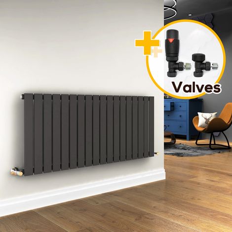 ELEGANT 600x1368mm Horizontal Designer Flat Panel Column Radiator Anthracite Central Heating with Thermostatic Radiator Valves (1/5)
