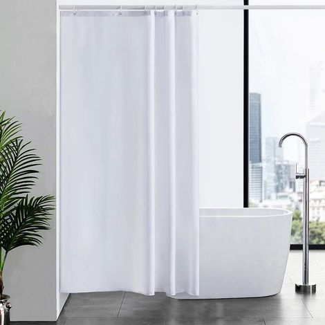 Petit Rideau de Douche BlancTissu Imperméable Lavable avec 8 Crochets Textile en Polyester Anti Moisissure Rideau Douche 120x180cm pour Salle de Bain (1/5)