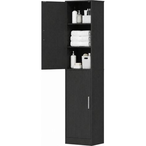Colonne de salle de bain - HOMCOM - 6 niveaux - 2 portes et 4 étagères réglables - bois - 40 x 35 x 180 cm - noir (1/5)