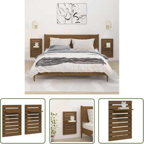 The Living Store Étagères de chevet murales 2 pcs Marron miel Bois de pin massif - Etagere Murale - Étagère Flottante - Rangement Mural - Bibliothèque Murale - Meuble De Salle De Bain (1/5)