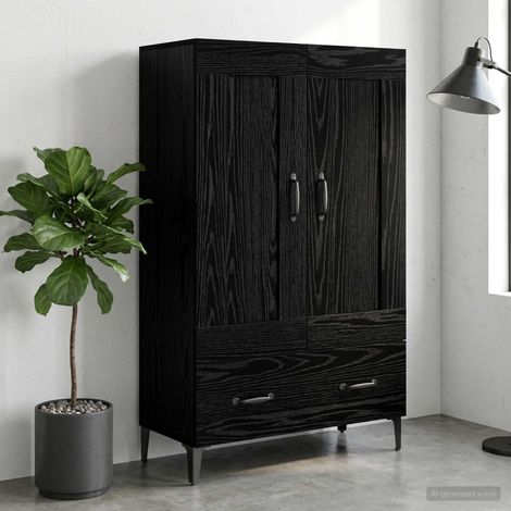 Armoire haute vitrine 1 tiroir en bois d’ingénierie chêne noir 70 x 31 x 115 cm - PANGIVO (1/5)