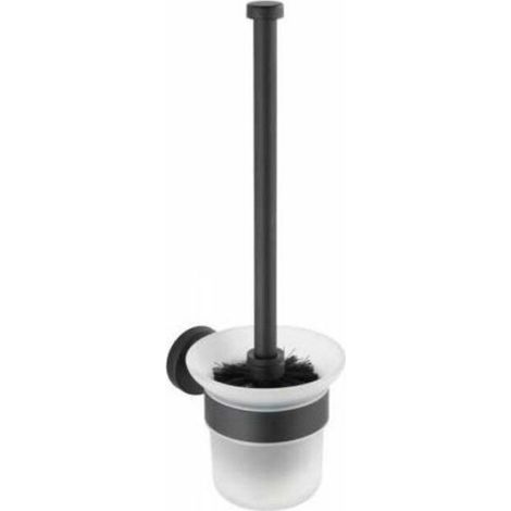 Brosse WC murale - ZOR® - Noir mat - Acier inoxydable - 10x35x14 cm - Verre satiné - Fixation murale - Poils robustes (1/4)