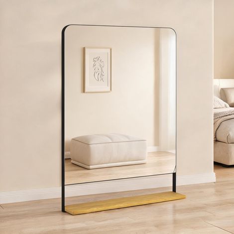 Décoration murale Miroir mural noir avec étagère en bois de 80 x (1/5)