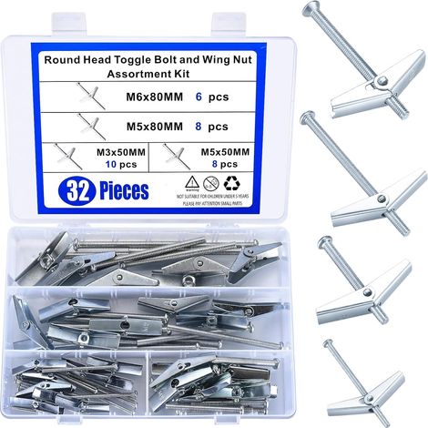 Cheville À Ressort - Acier Au Carbone Galvanisé - Pour Cloisons Sèches Plâtre Carreaux - M3 M5 M6 - 32 Pièces (1/5)