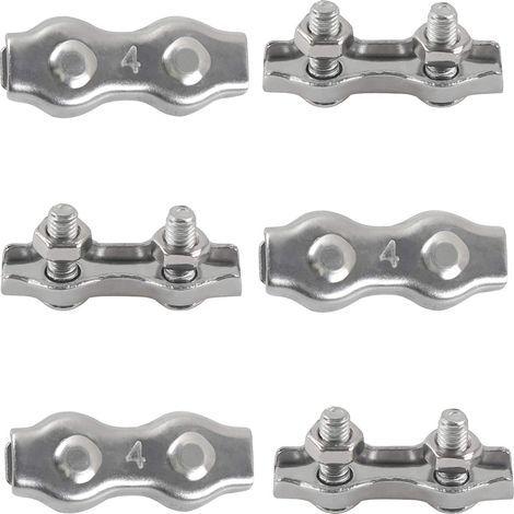 M4 Duplex Clips Serre-câbles en Acier Inoxydable 304 Pinces Duplex pour Filin pour Cordes à Linge en Câble Métallique Voiles de Soleil Suspendues Patio Fixe 6 pièces (1/5)