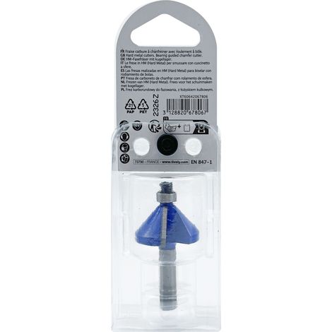 Tivoly • Punta per smussatura • Ø45mm • Lama in carburo • Gambo Ø8mm • Per la lavorazione del legno