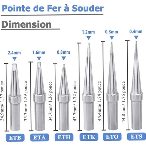 Mesee Lot de 6 Pointes de Soudure ETA ETB ETH ETK ETO ETS, Pointes de Remplacement compatibles Fer à Souder et Station de Soudage (1/4)