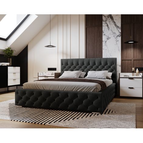 Lit adulte 160x200 Elira - glamour, tissu velours, cadre en métal - Noir (Magic Velvet 2219) (1/5)