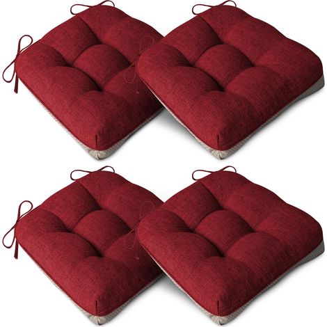 Set of 4 Extra Thick Cushion for Dining Chairs Non-Slip Soft Cushion for Kitchen Chairs with Ties 40x40x10cm Red (1/5)
