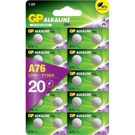 Lot de 20 piles bouton LR44 AG13 A76 1,5V alcalines – Haute performance pour appareils électroniques – Longue durée jusqu'à 3 ans – GP (1/5)