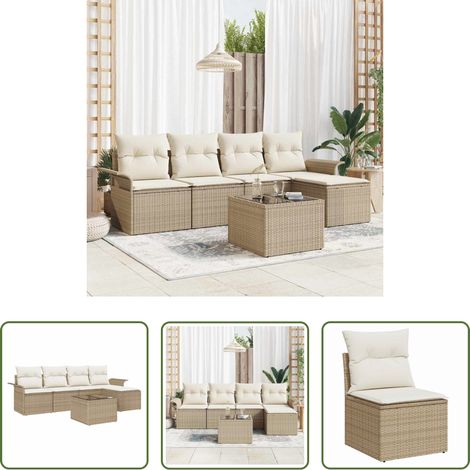 vidaXL Balkonsofa - Gartensofa-set mit Kissen mit Speicher 6 pcs Beige Poly-Rattan (1/5)