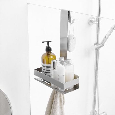 Étagère de douche à suspendre sans perçage - Étagère de douche - Panier de douche - Support avec crochet pour porte en verre - Argenté (nickel brossé) (1/5)
