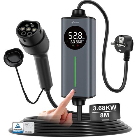 8M Type 2 Single Phase Electric Car Charging Cable, Schuko 3.68kW EV Portable Charger, Leak Detection AC 30mA+DC 6mA (1/5)