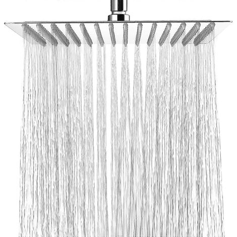 Pommeau de douche carré à jet supérieur large de 20 cm (8 pouces), en acier inoxydable 304, robuste et haute pression. (1/5)